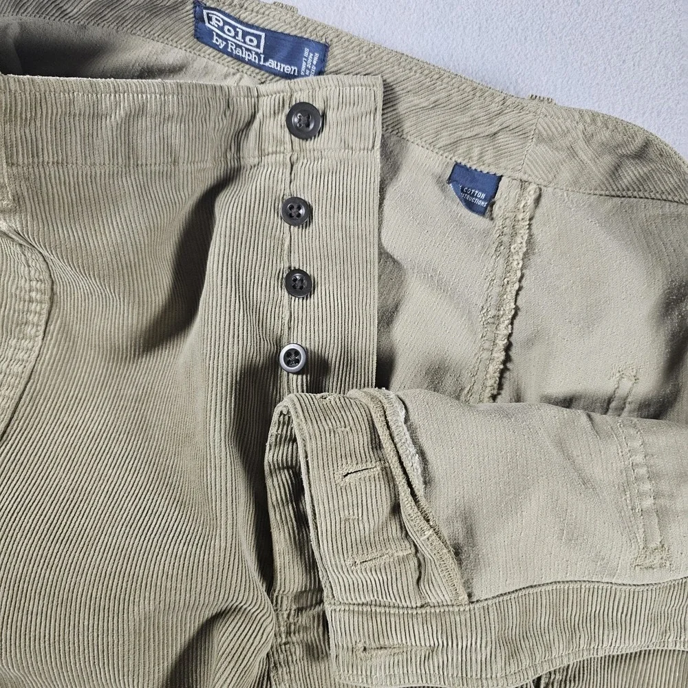 Polo Ralph Lauren Corduroy Pants Mens 42x30 Tan Khaki Button Fly Cotton Vintage